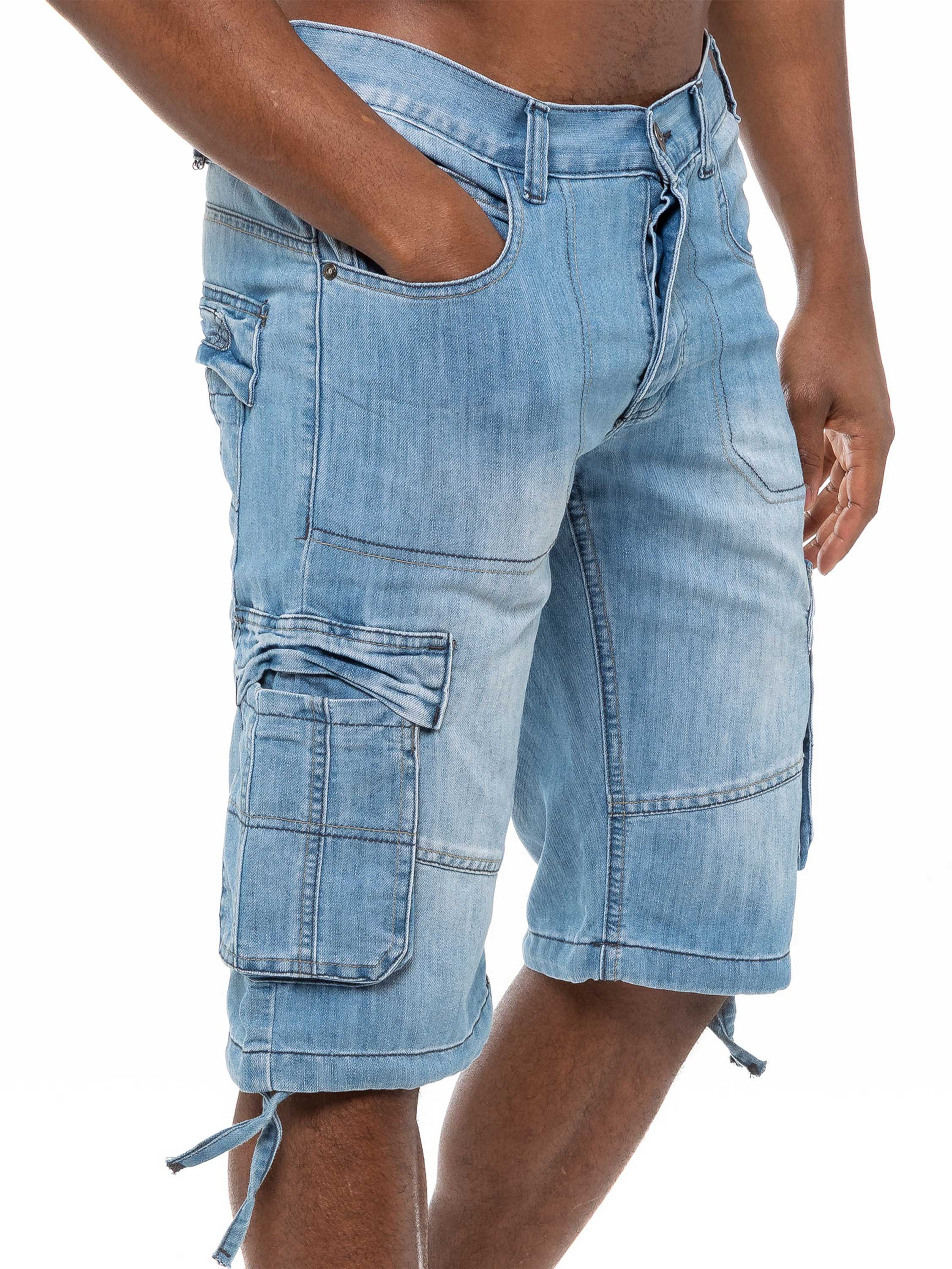 Mens Raw Combat Cargo Denim Shorts | Enzo Designer Menswear - Image 4