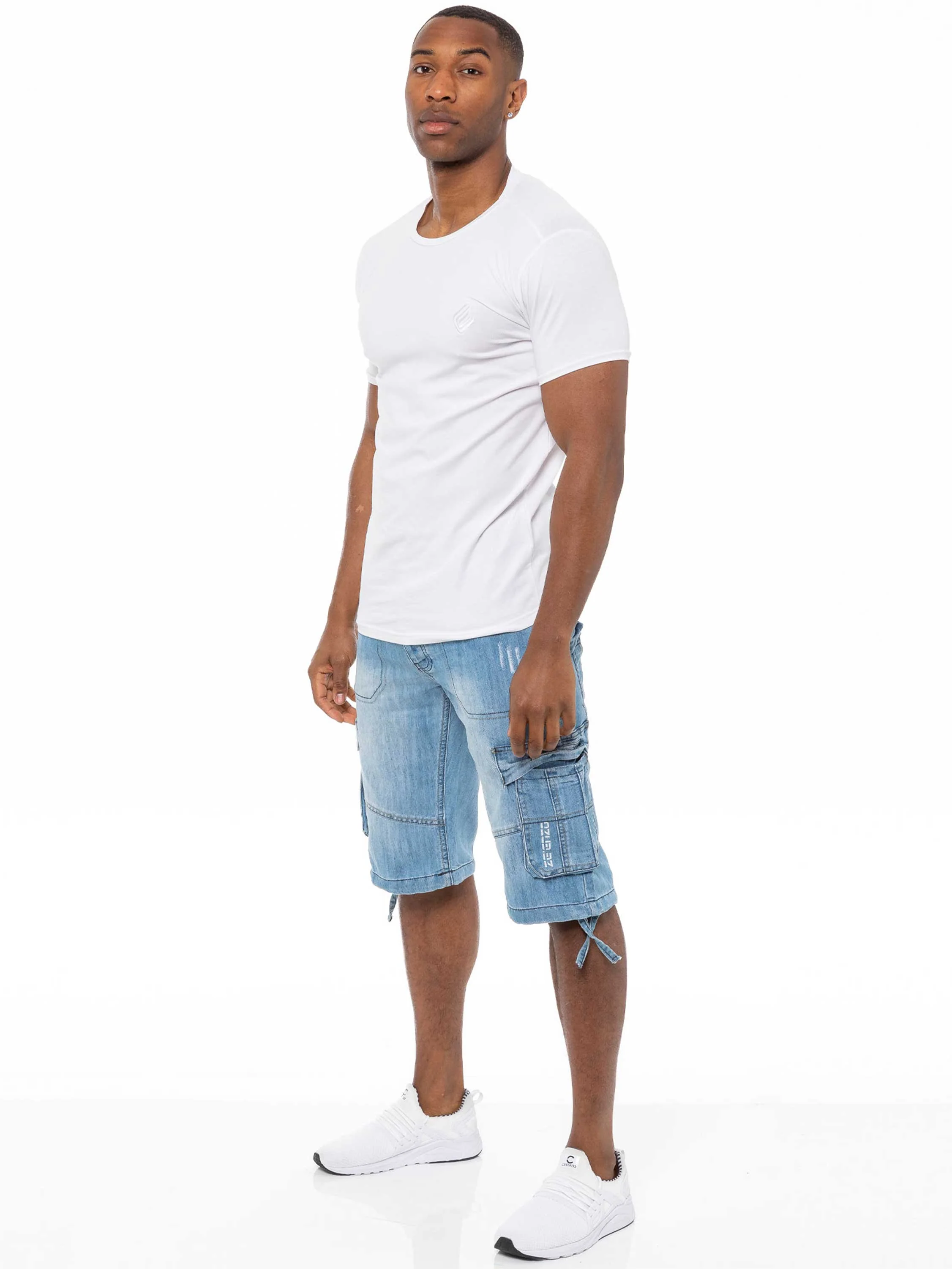Mens Raw Combat Cargo Denim Shorts | Enzo Designer Menswear - Image 5