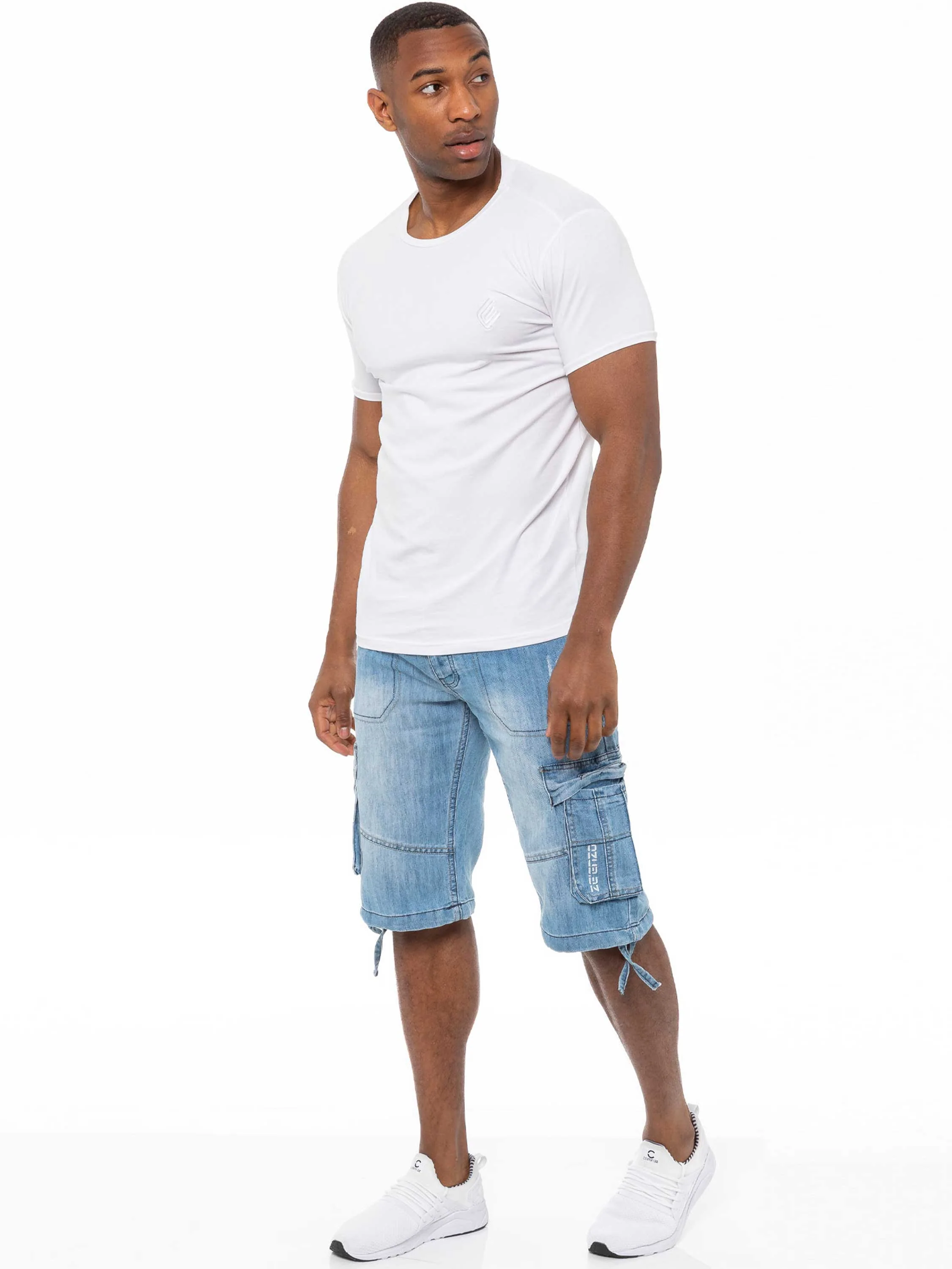 Mens Raw Combat Cargo Denim Shorts | Enzo Designer Menswear - Image 6