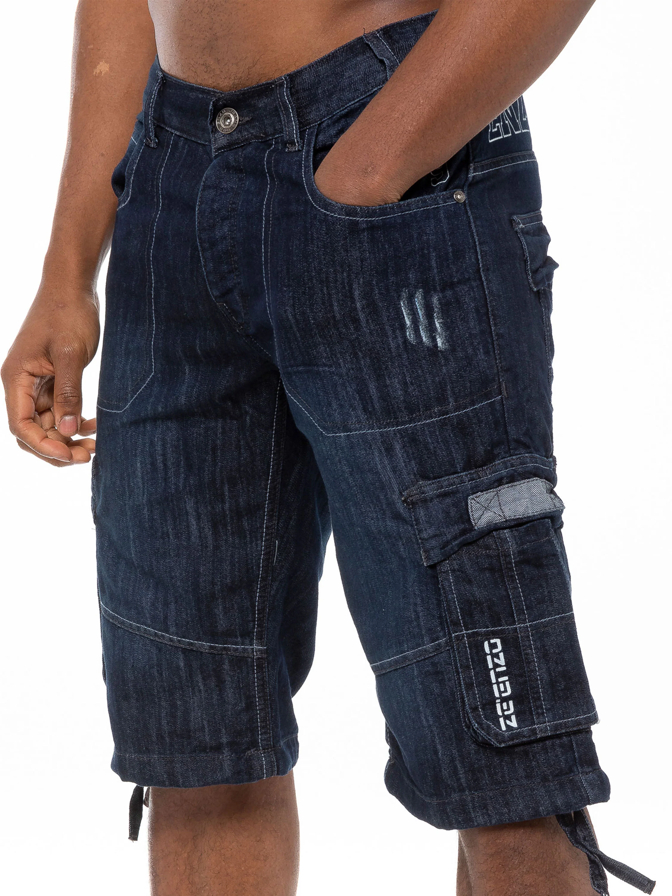 Mens Raw Combat Cargo Denim Shorts | Enzo Designer Menswear - Image 7