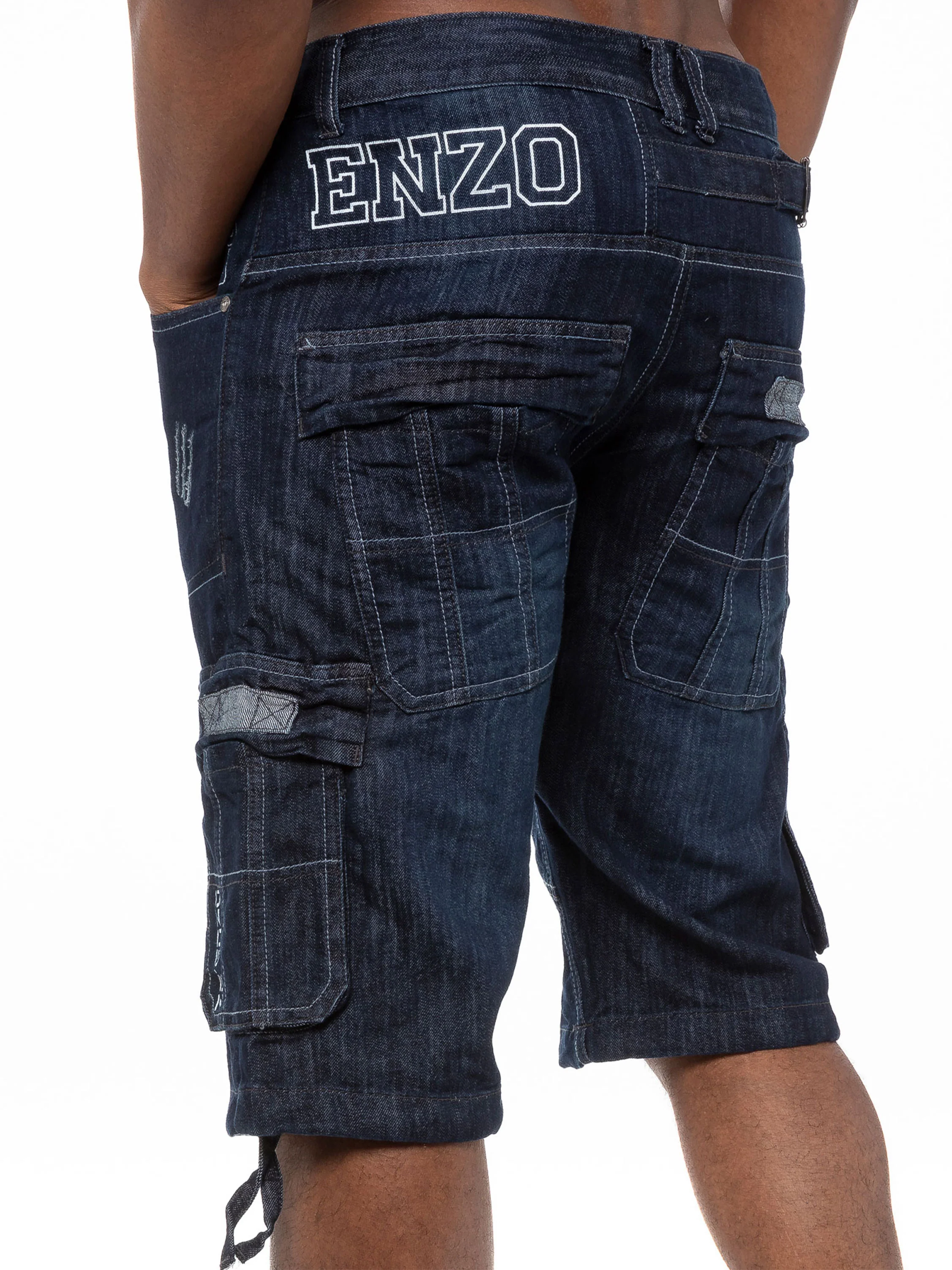 Mens Raw Combat Cargo Denim Shorts | Enzo Designer Menswear - Image 8