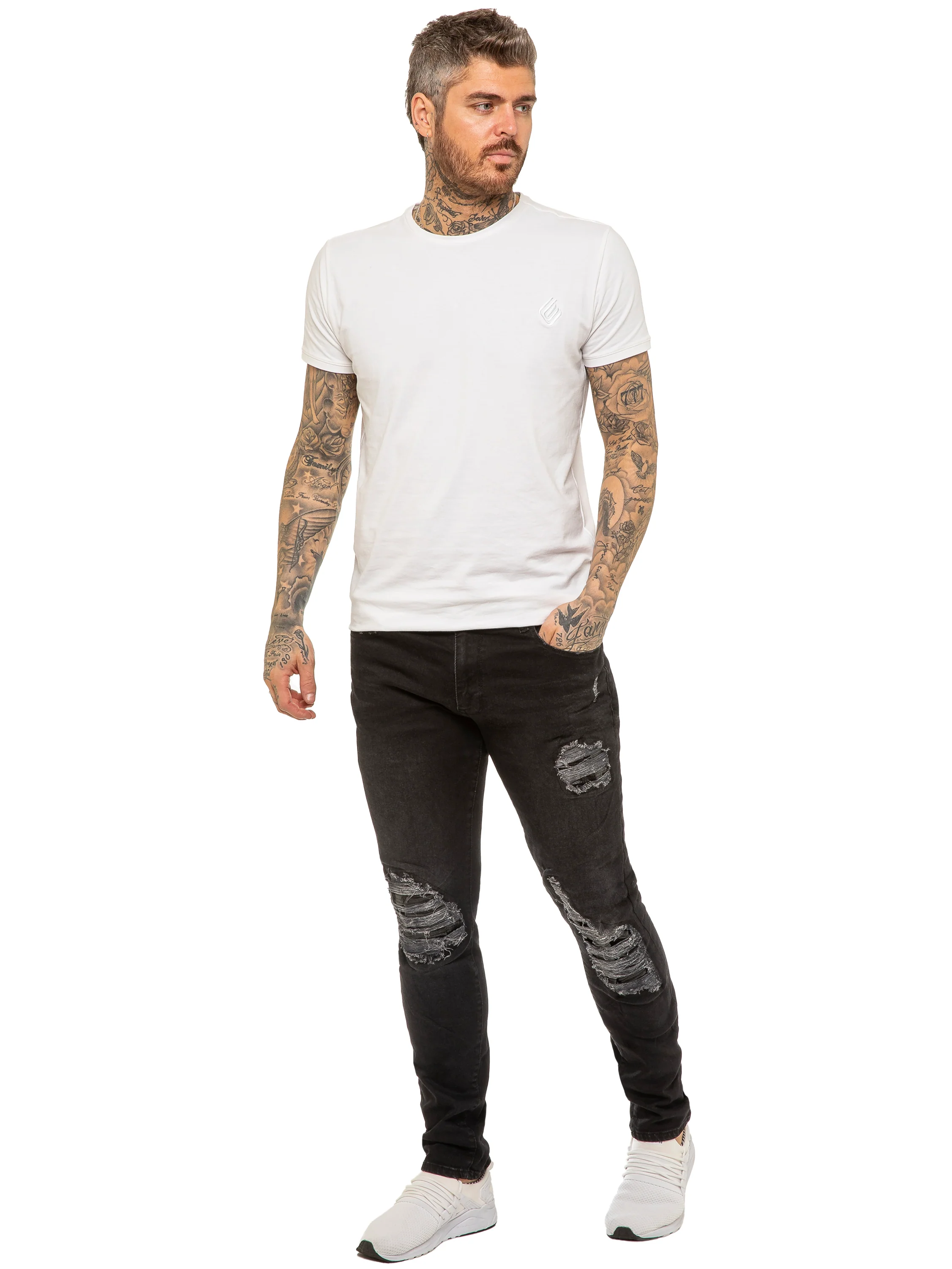 Mens Skinny Ripped Jeans Stretch Denim | Enzo Designer Menswear - Image 11