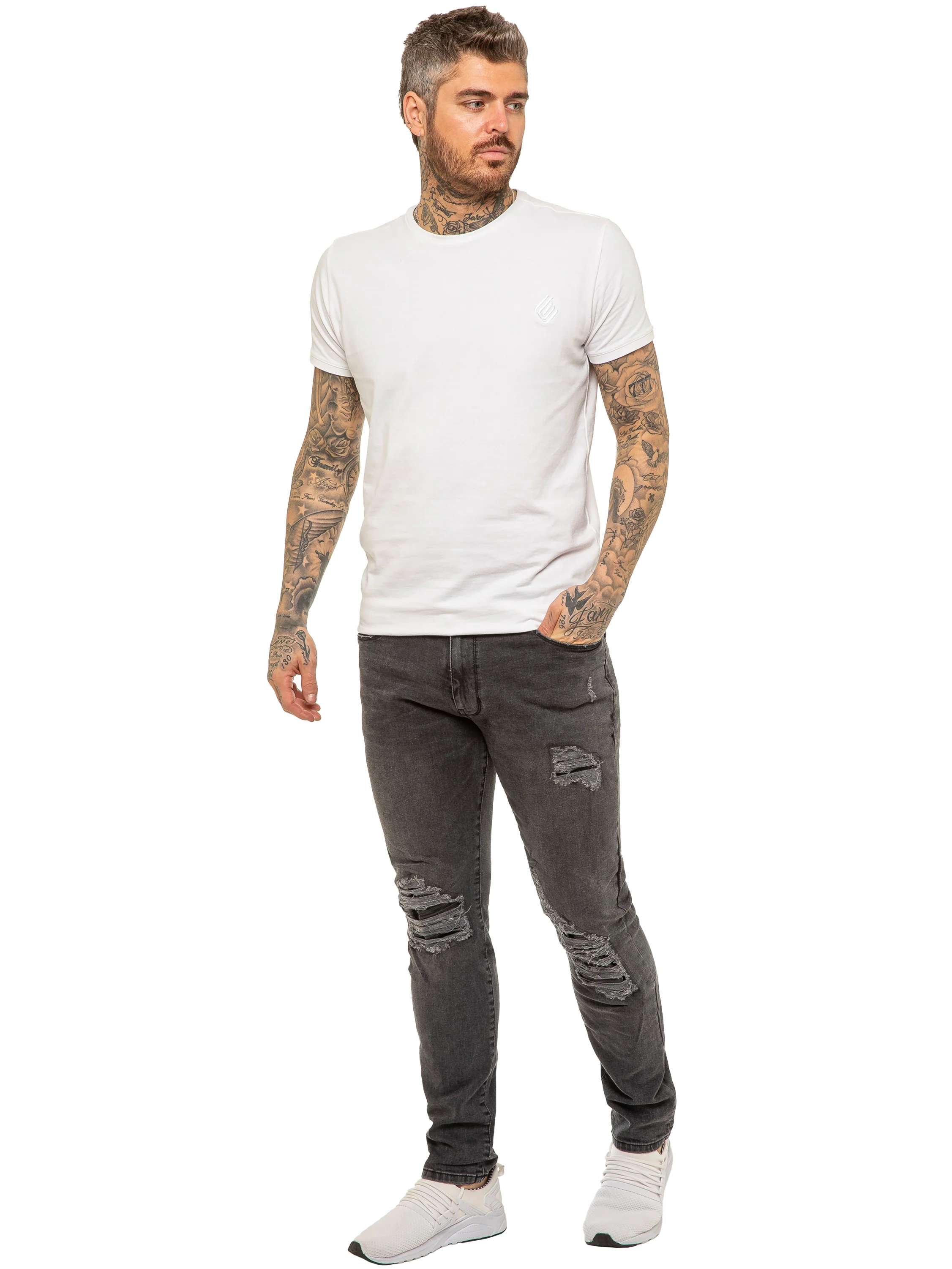 Mens Skinny Ripped Jeans Stretch Denim | Enzo Designer Menswear - Image 5