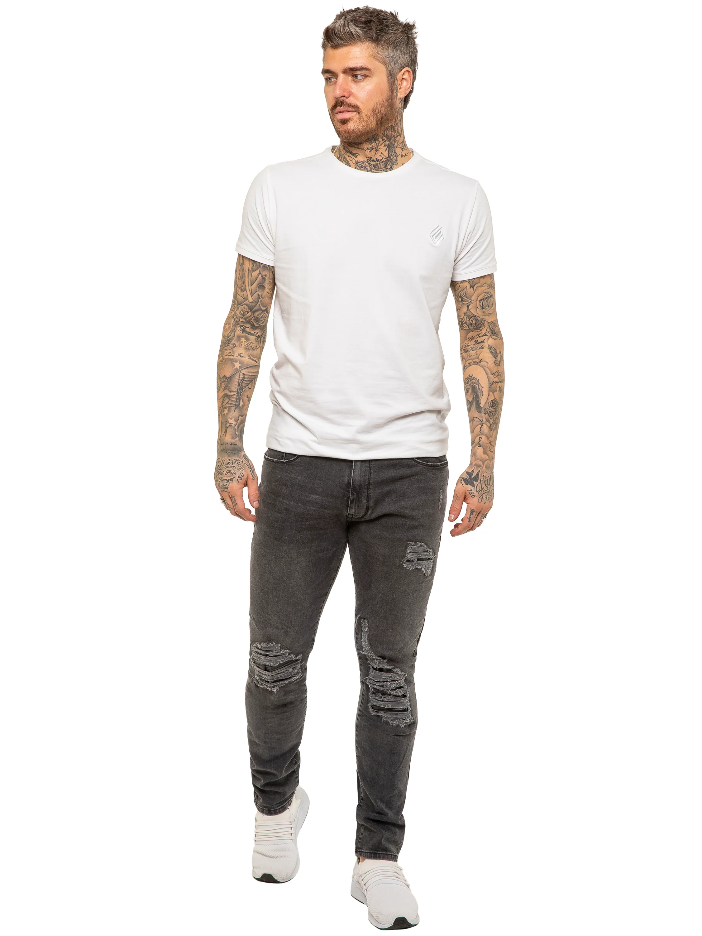 Mens Skinny Ripped Jeans Stretch Denim | Enzo Designer Menswear - Image 6