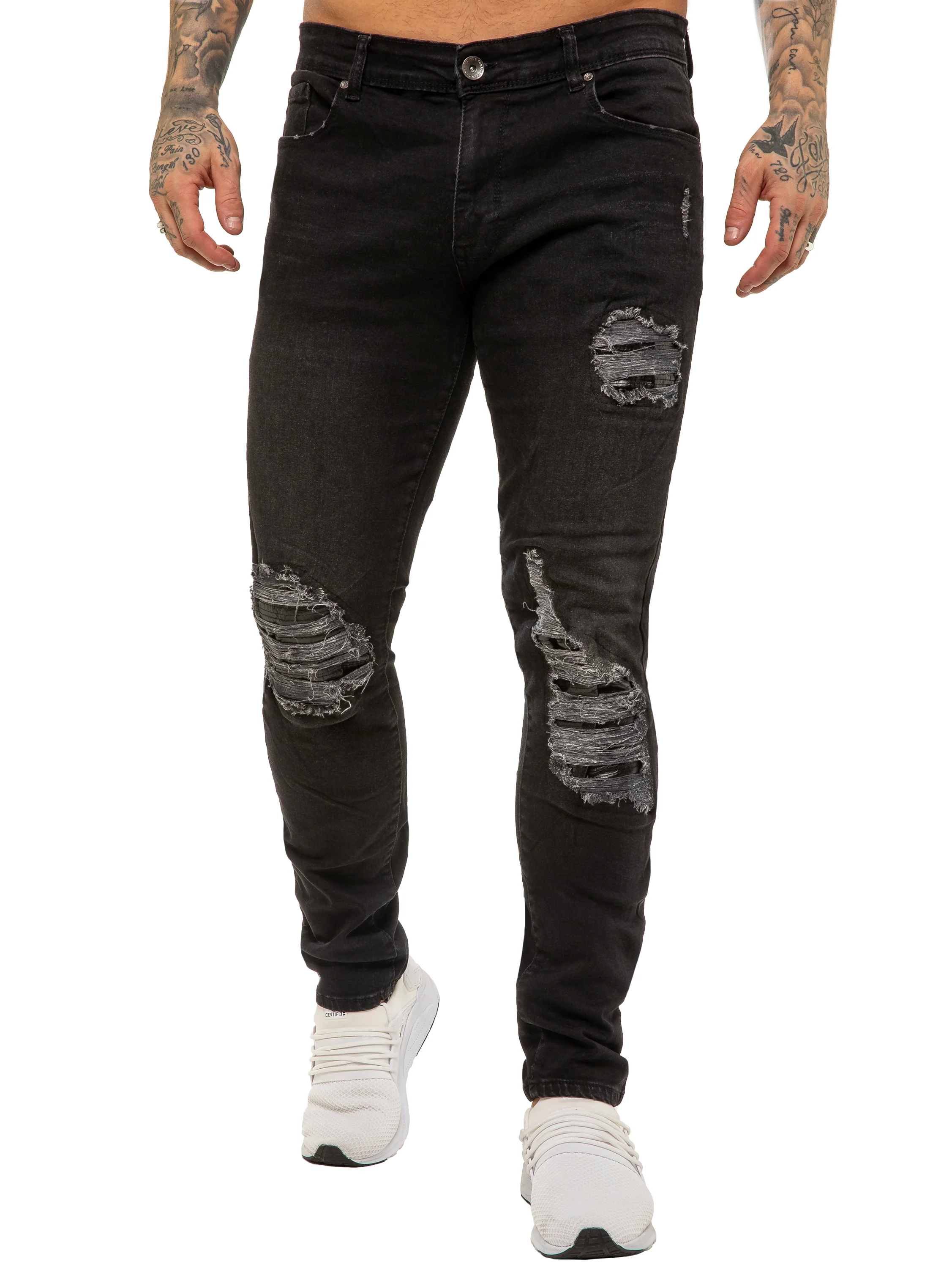 Mens Skinny Ripped Jeans Stretch Denim | Enzo Designer Menswear - Image 7