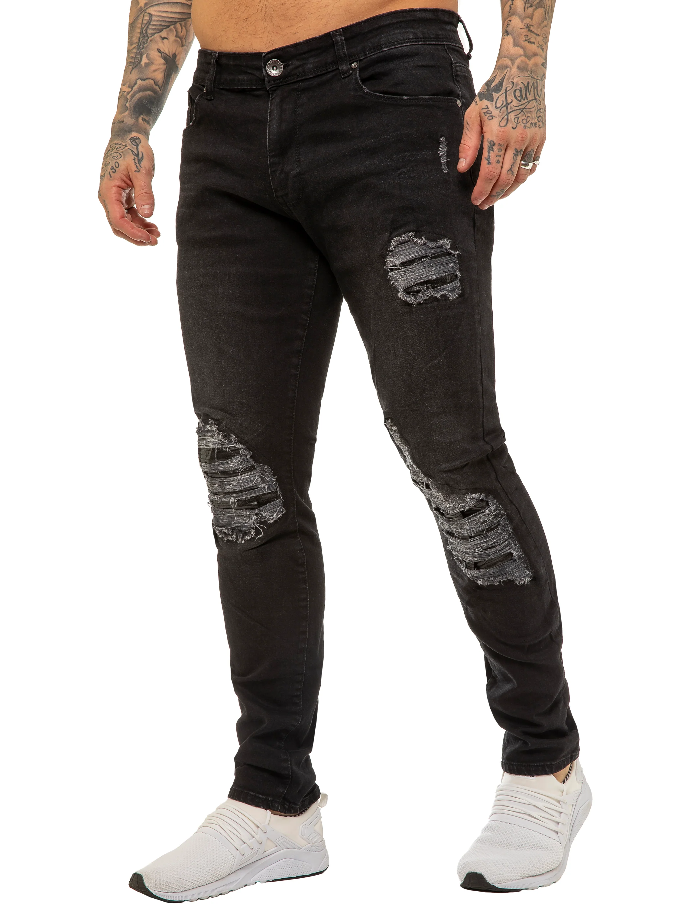 Mens Skinny Ripped Jeans Stretch Denim | Enzo Designer Menswear - Image 8
