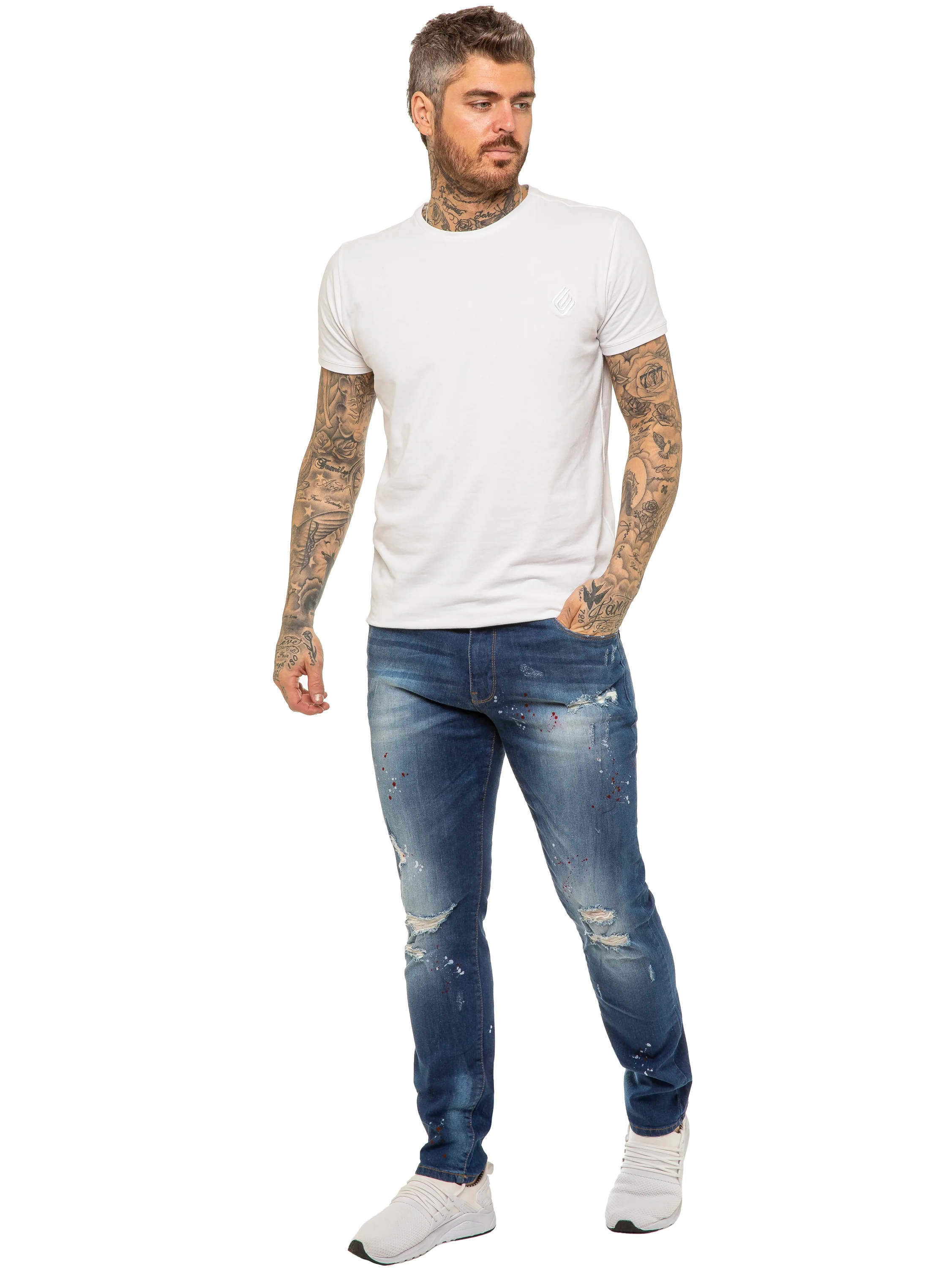 Mens Skinny Ripped Splash Jeans Stretch Denim | Enzo Designer Menswear - Image 10