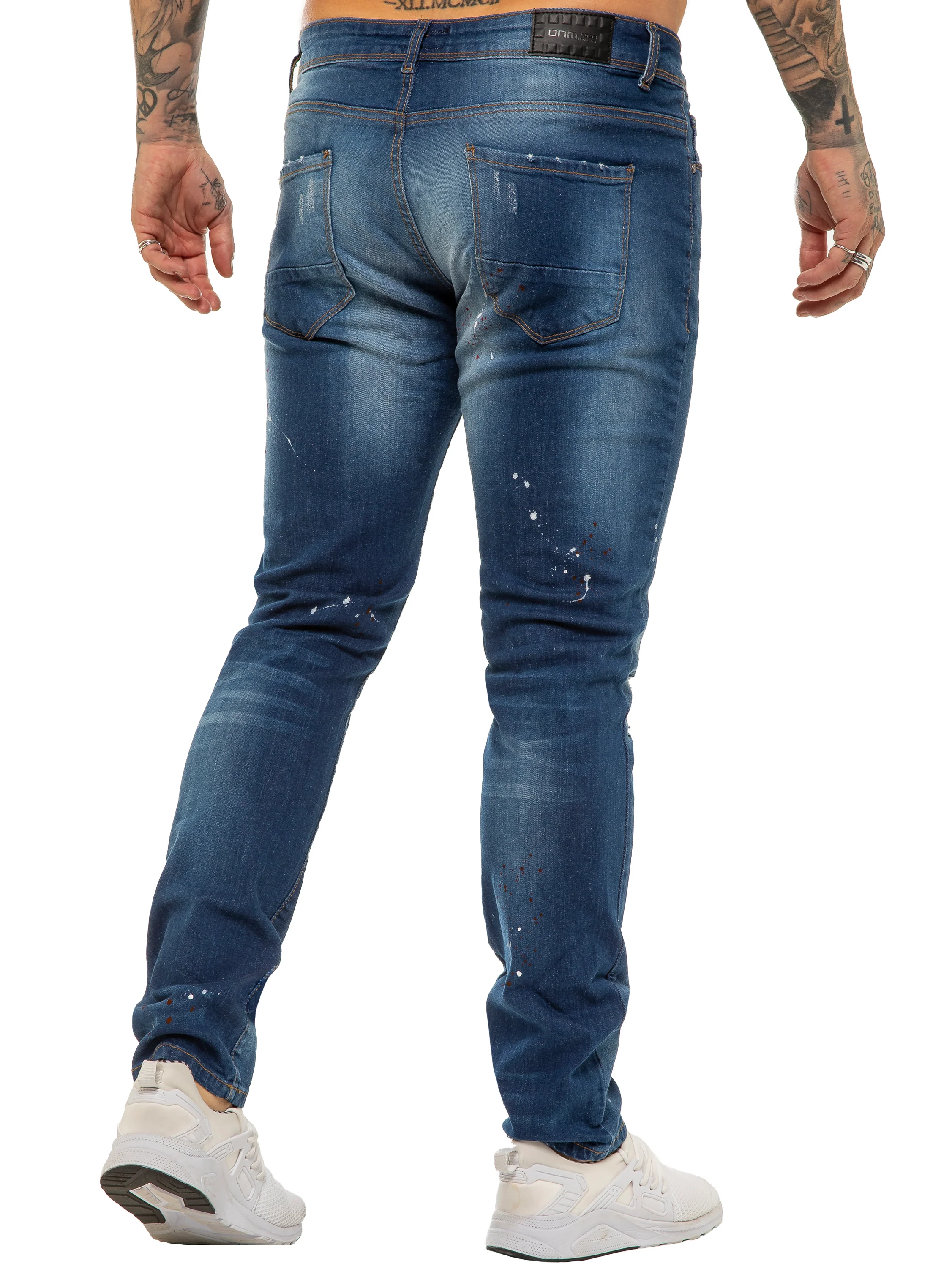 Mens Skinny Ripped Splash Jeans Stretch Denim | Enzo Designer Menswear - Image 12