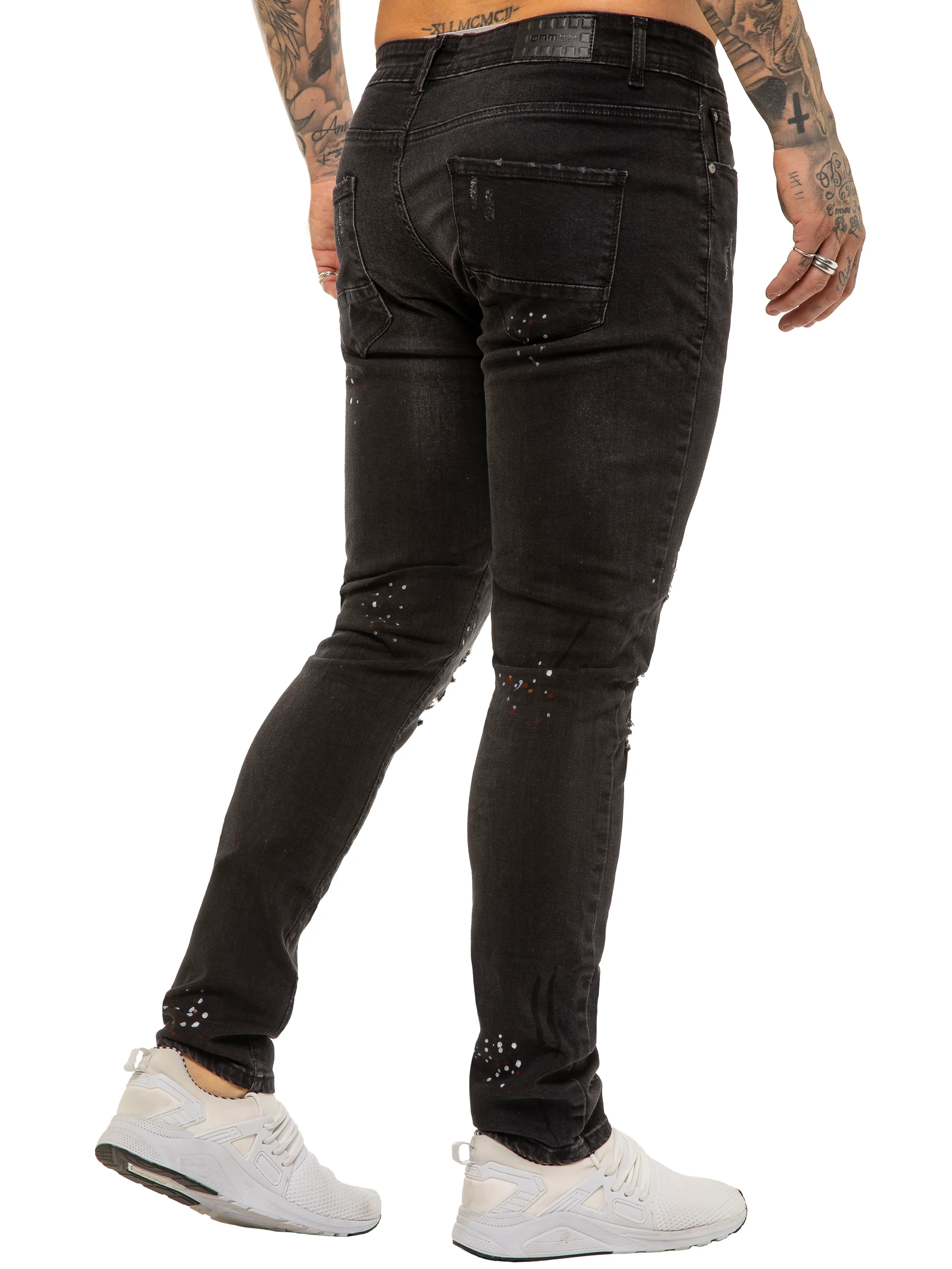 Mens Skinny Ripped Splash Jeans Stretch Denim | Enzo Designer Menswear - Image 3