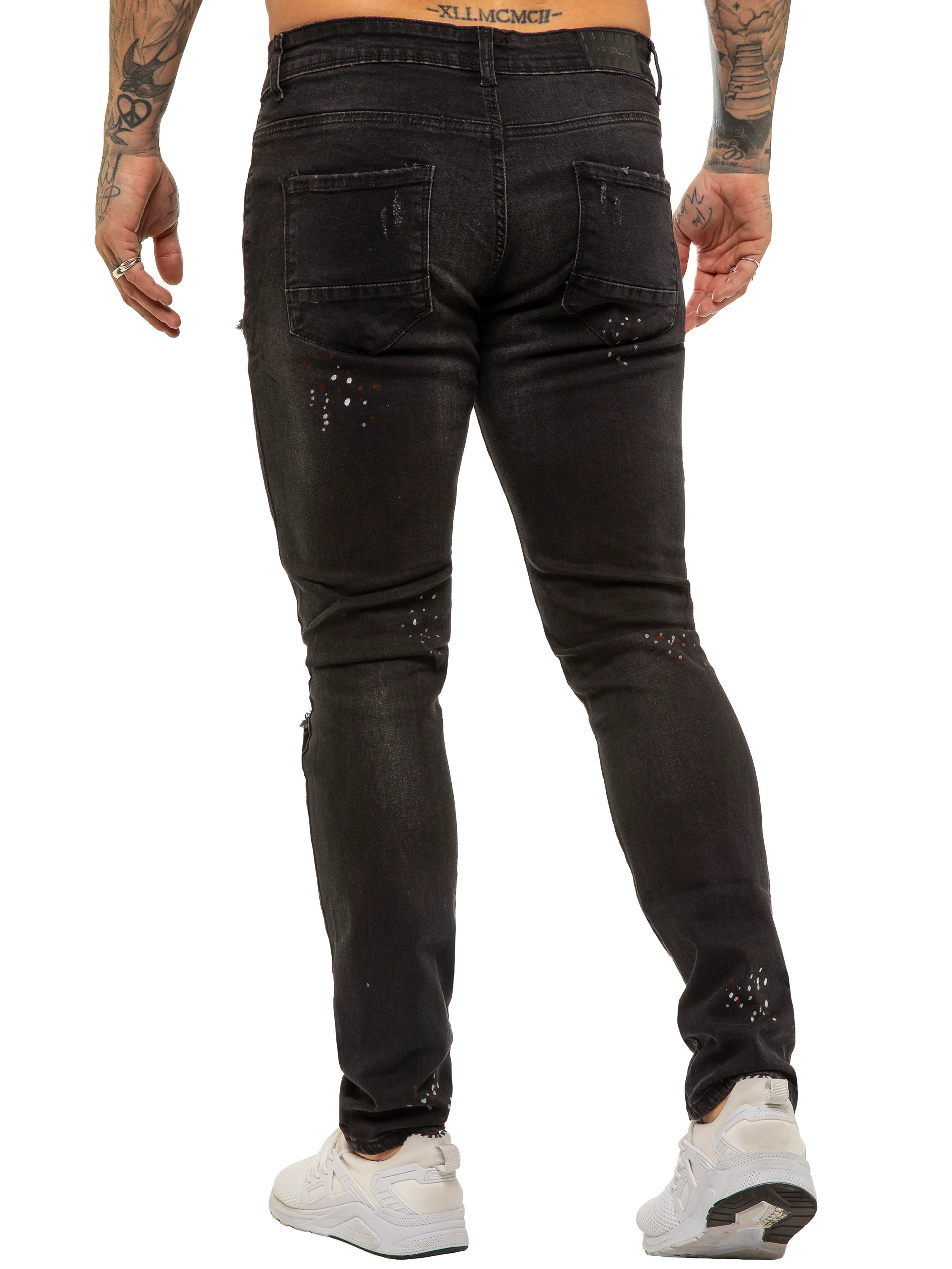 Mens Skinny Ripped Splash Jeans Stretch Denim | Enzo Designer Menswear - Image 4