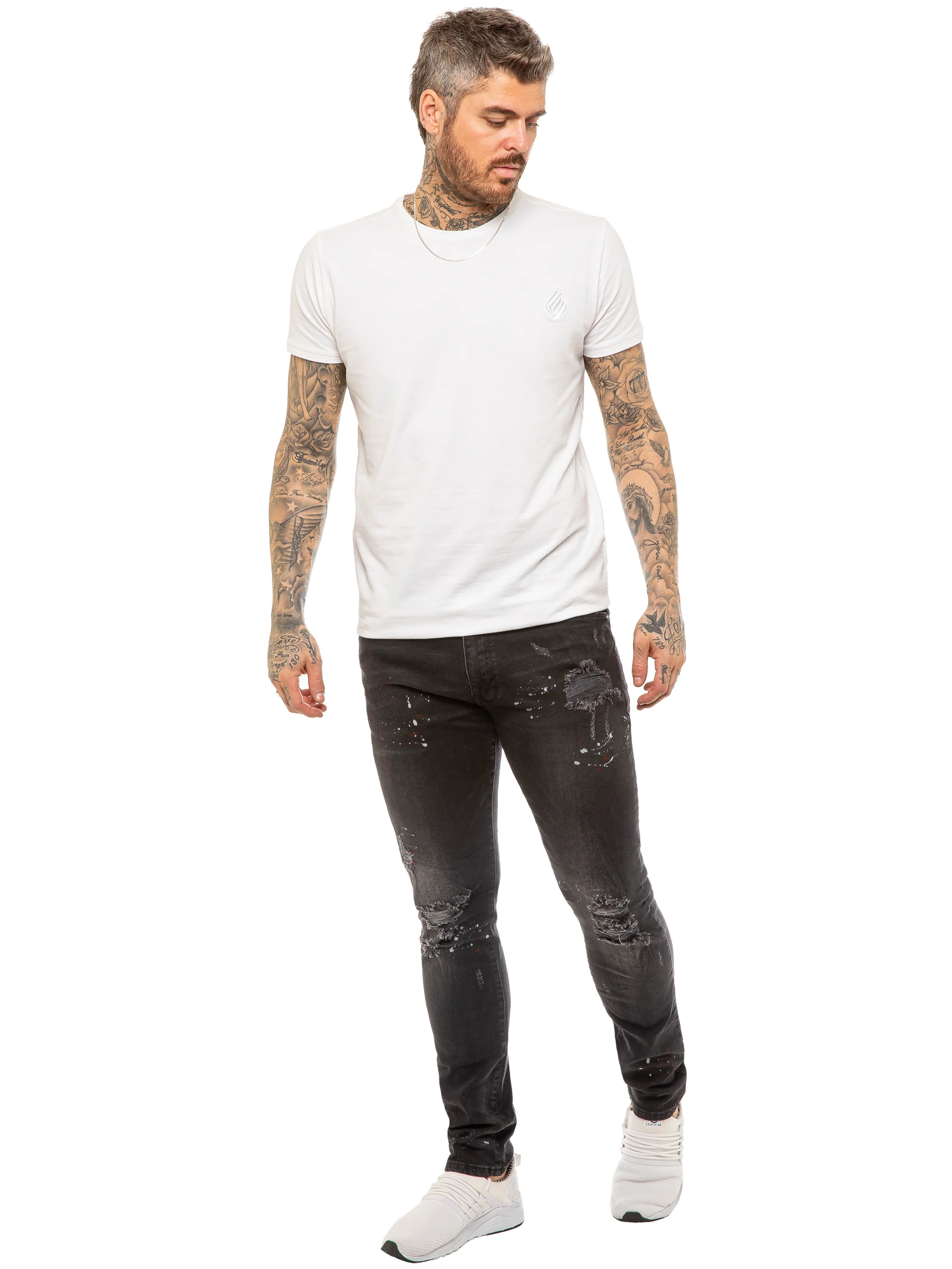 Mens Skinny Ripped Splash Jeans Stretch Denim | Enzo Designer Menswear - Image 5