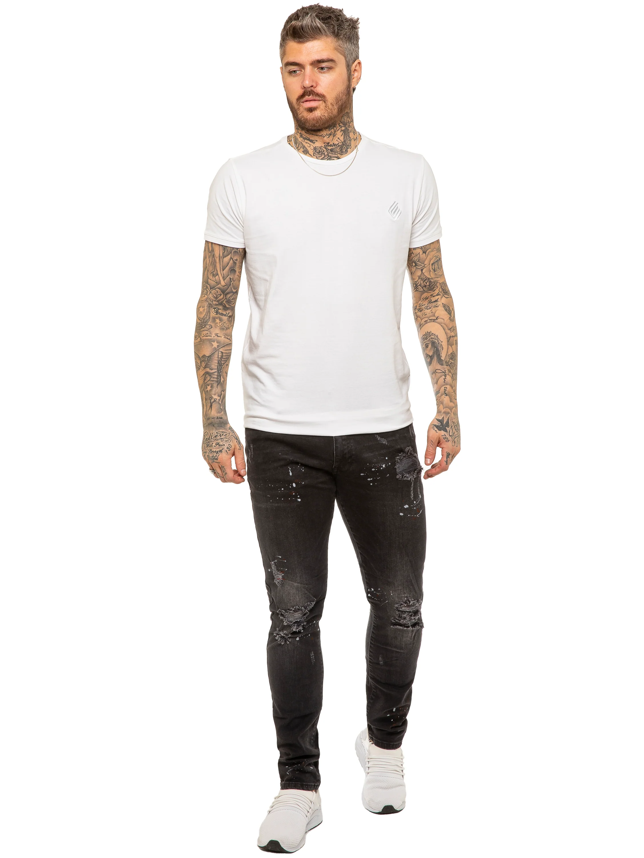 Mens Skinny Ripped Splash Jeans Stretch Denim | Enzo Designer Menswear - Image 6