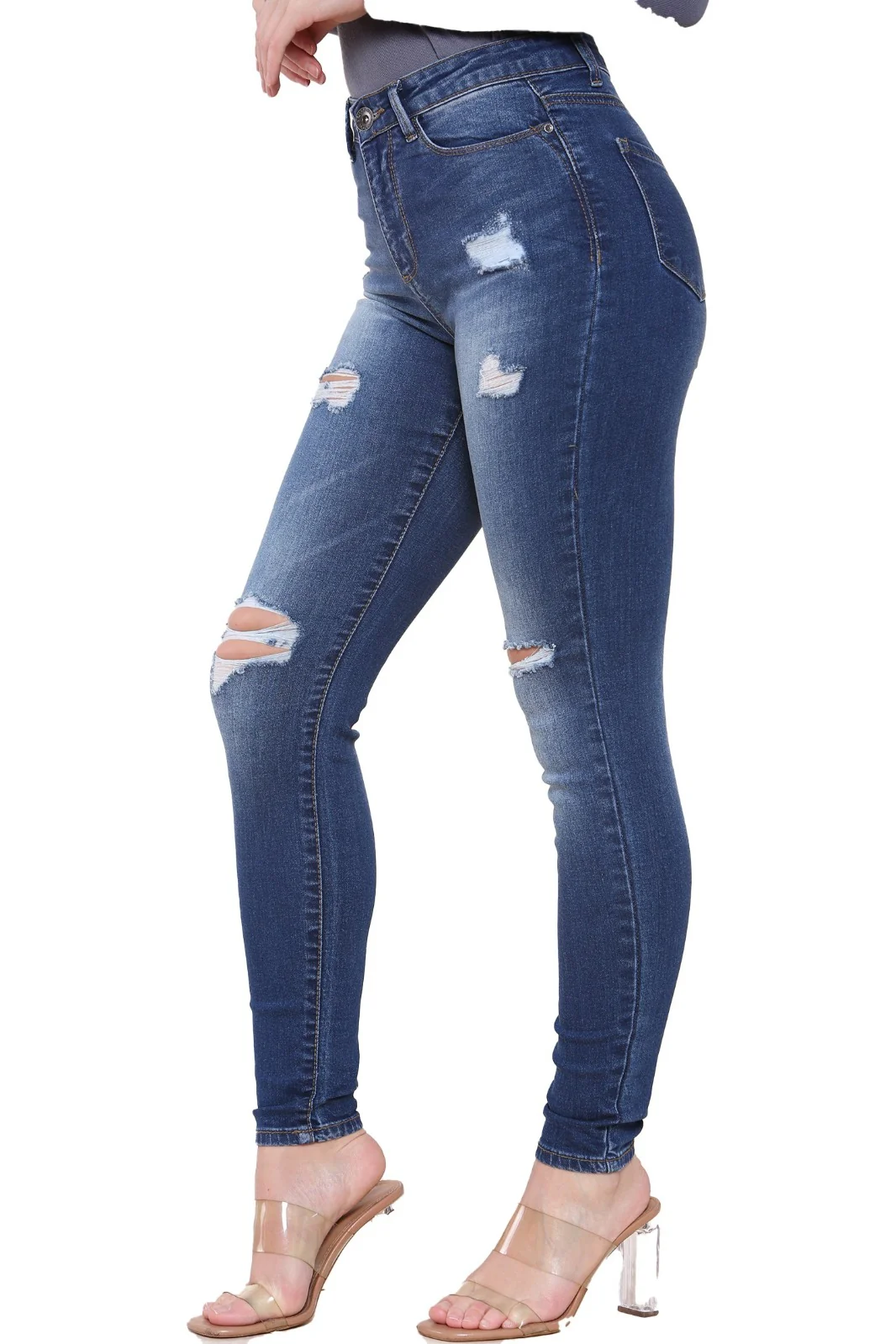 Enzo Designer | Womens Skinny Stretch Ripped Denim Jeans - Image 10