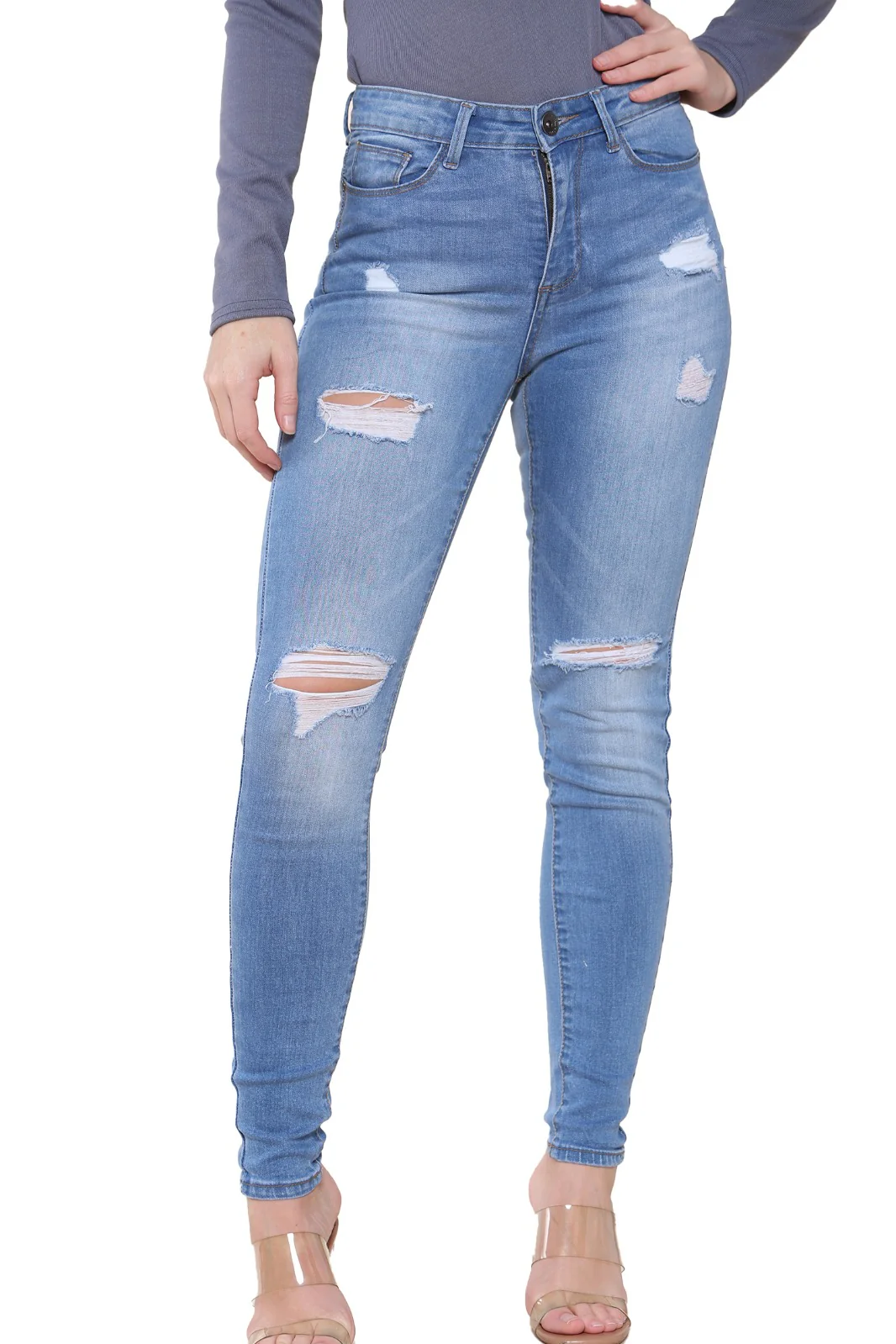 Enzo Designer | Womens Skinny Stretch Ripped Denim Jeans - Image 5
