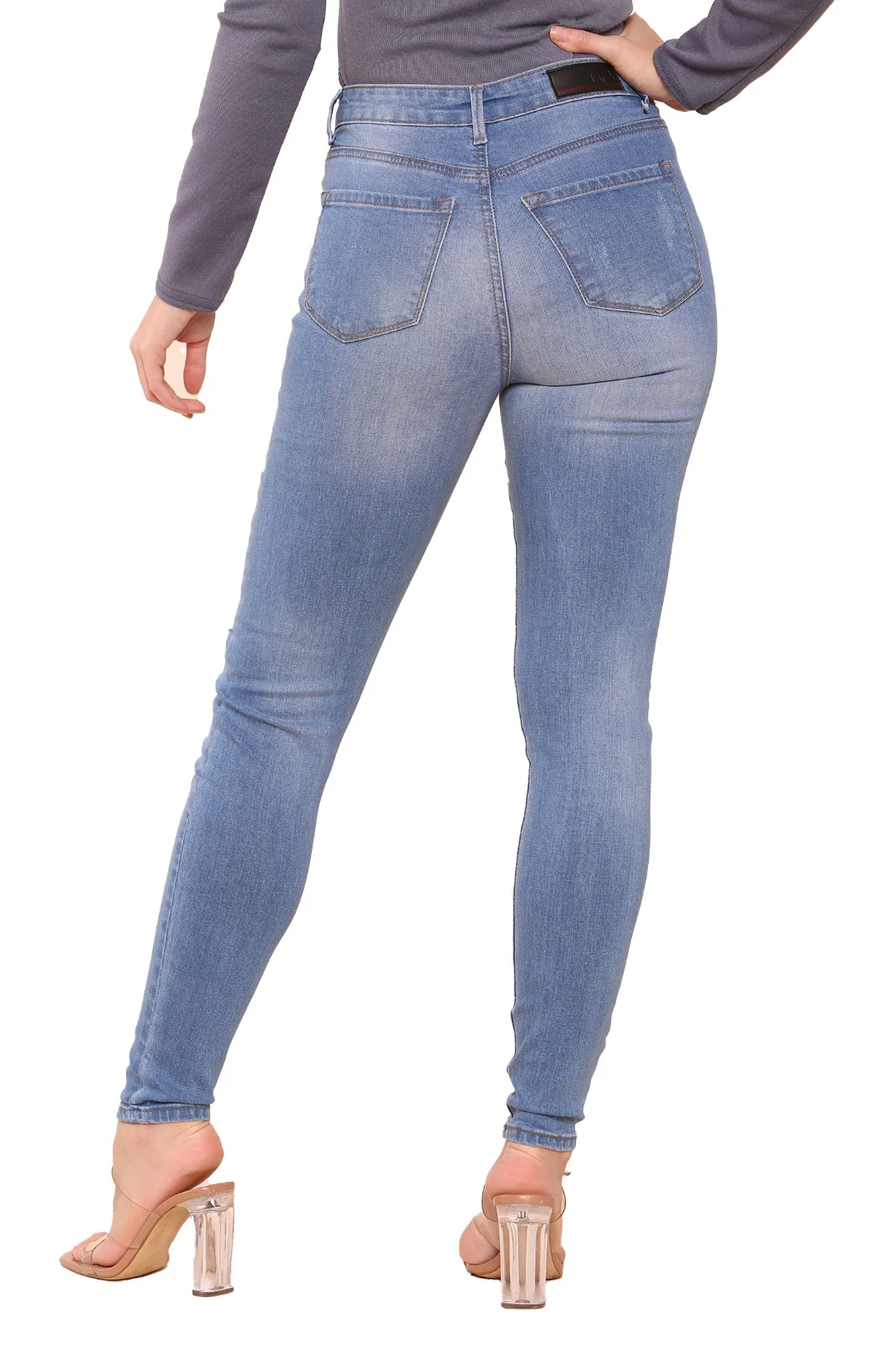 Enzo Designer | Womens Skinny Stretch Ripped Denim Jeans - Image 7