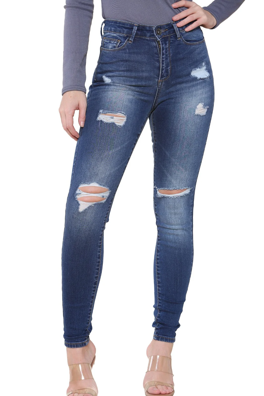 Enzo Designer | Womens Skinny Stretch Ripped Denim Jeans - Image 9